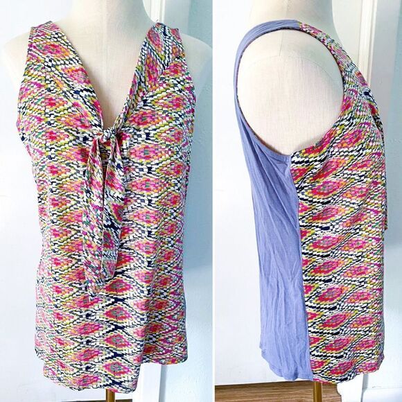 The Limited Tops - The Limited Tie Neck Tank Top Women Multicolored Print Blouse V Neck -M